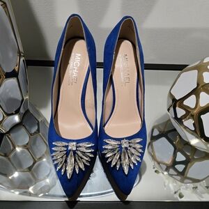 Michael Shannon Cobalt Blue Pointed Toe Pumps with Crystal Brooch (Brand New)